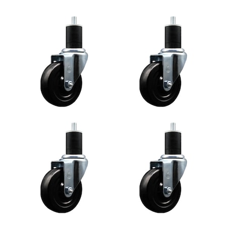 Service Caster 4'' SS Hard Rubber Wheel Swivel 1-3/4'' Expanding Stem Caster Set, 4PK SCC-SSEX20S414-HRS-134-4
